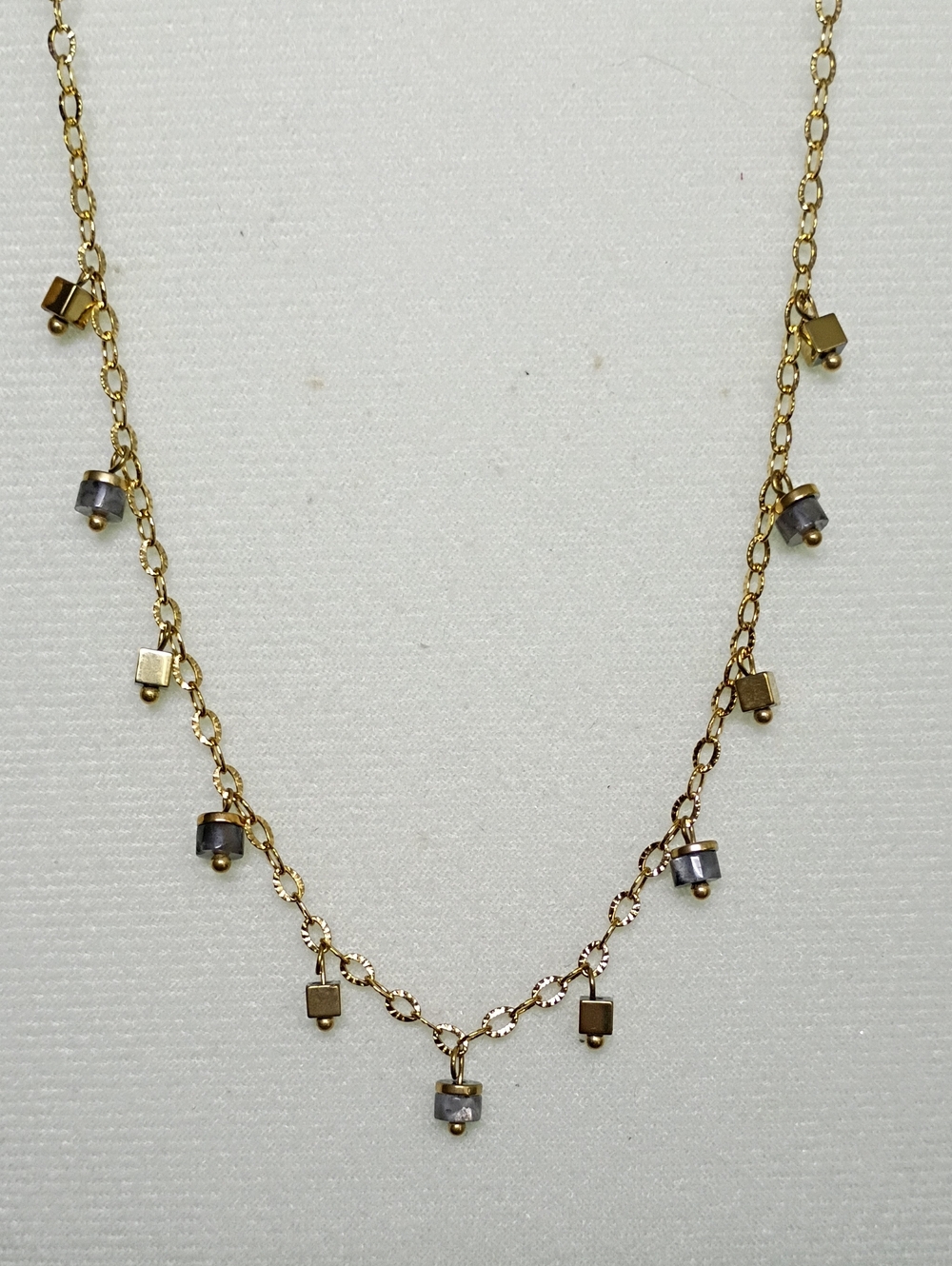 New 14K Gold Plated Drop Cube and Bead Necklace - Women Jewelry